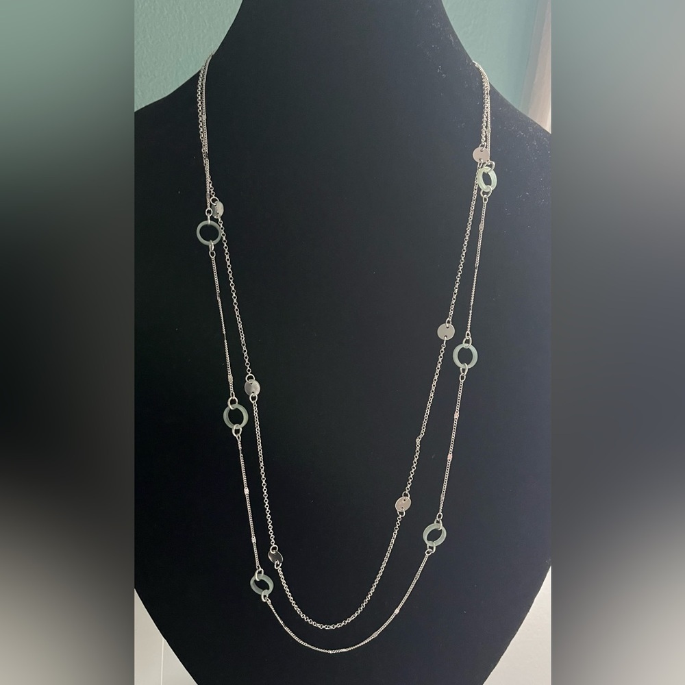 Lauren Conrad Double Strand Silver Necklace with Green Accents